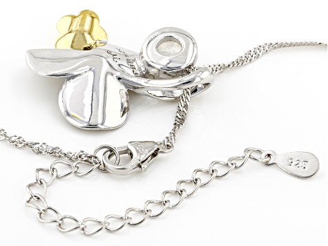Rainbow Moonstone & Chrome Diopside Rhodium & 18K Yellow Gold Over Silver Pendant