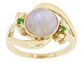 Rainbow Moonstone and Chrome Diopside 18K Yellow Gold Over Sterling Silver Ring 0.07ctw