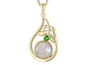 Rainbow Moonstone and Chrome Diopside 18K Yellow Gold Over Silver Pendant 0.11ct
