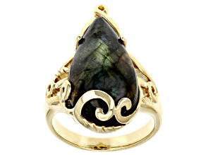 Gray Labradorite 18K Yellow Gold Over Sterling Silver Ring