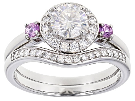Moissanite and pink sapphire platineve ring with band 1.27ctw DEW ...