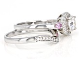 Moissanite and pink sapphire platineve ring with band 1.27ctw DEW.