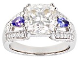 Moissanite And Tanzanite Platineve Ring 3.80ctw DEW.