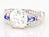 Moissanite And Tanzanite Platineve Ring 3.80ctw DEW.