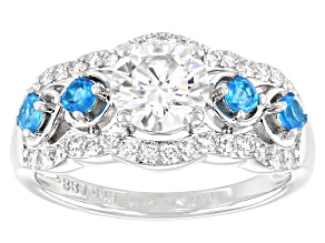 Moissanite and neon apatite platineve ring 1.32ctw DEW.
