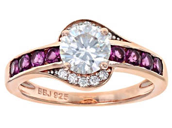 Picture of Moissanite And Grape Color Garnet 14k Rose Gold Over Silver Ring 1.10ctw DEW.