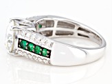Moissanite and Zambian emerald Platineve ring 2.14ctw DEW.