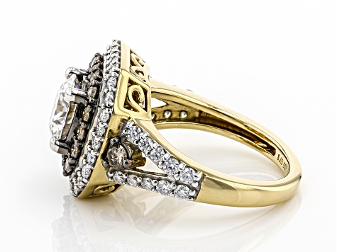 Moissanite And Champagne Diamond 14k Yellow Gold Over Silver Ring 1.76 DEW.