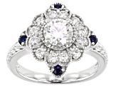 Moissanite And Blue Sapphire Platineve Ring 1.16ctw DEW.