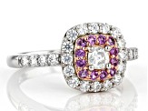 Moissanite And Pink Sapphire Platineve And 14k Rose Gold Over Platineve Ring .94ctw DEW.