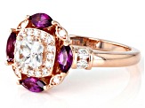 Moissanite and grape color garnet 14k rose gold over silver ring 1.12ctw DEW.