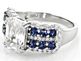 Moissanite And Blue Sapphire Platineve Ring 2.98ctw DEW.