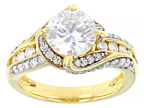 Moissanite 14k yellow gold over silver ring 2.76ctw DEW.