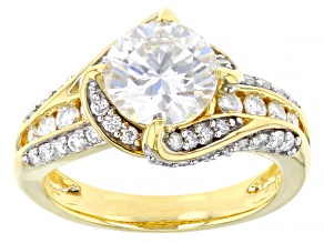 Moissanite 14k yellow gold over silver ring 2.76ctw DEW.