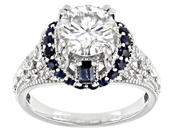 Picture of Moissanite And Blue Sapphire Platineve Ring 1.94ctw DEW.