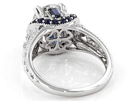 Moissanite And Blue Sapphire Platineve Ring 1.94ctw DEW.