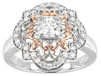 Picture of Moissanite Platineve And 14k Rose Gold Accent Over Platineve Ring 1.16ctw DEW.