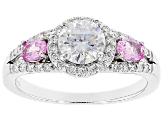 Moissanite And Pink Sapphire Platineve Ring 1.17ctw DEW.