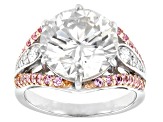 Moissanite And Pink Sapphire Platineve Ring 6.33ctw DEW.