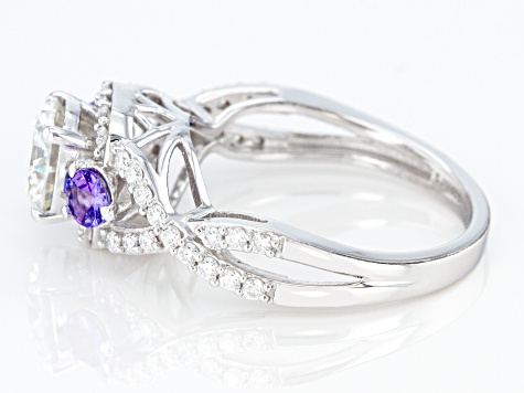 Moissanite And Tanzanite Platineve Ring 1.60ctw DEW.