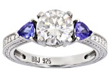 Moissanite And Tanzanite Platineve Ring 1.62ctw Dew