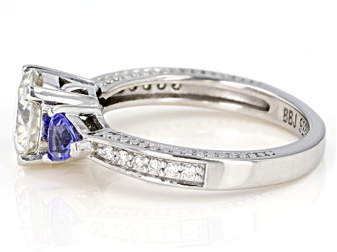 Moissanite And Tanzanite Platineve Ring 1.62ctw Dew