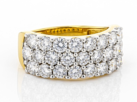 Moissanite 14k Yellow Gold Over Silver Wide Band Ring 2.50ctw DEW.