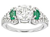 Moissanite and Zambian emerald platineve ring 1.92ctw DEW.