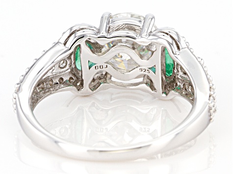 Moissanite and Zambian emerald platineve ring 1.92ctw DEW.