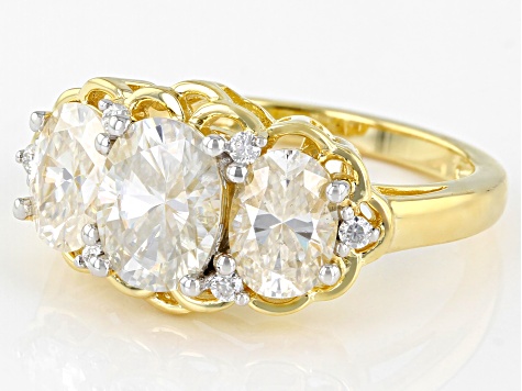 Moissanite 14k yellow gold over sterling silver ring 3.42ctw DEW.