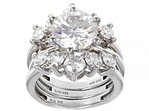 Moissanite Platineve Ring With Two Bands 5.82ctw DEW.