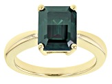 Green Moissanite 14k yellow gold over sterling silver ring 3.55ct DEW.