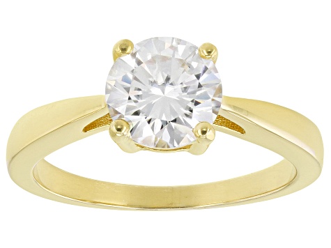 Moissanite 14k yellow gold over sterling silver solitaire ring 1.50ct DEW