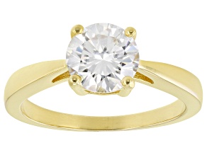 Moissanite 14k yellow gold over sterling silver solitaire ring 1.50ct DEW
