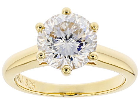 Moissanite Inferno cut 14k yellow gold over sterling silver ring 3.08ct DEW.
