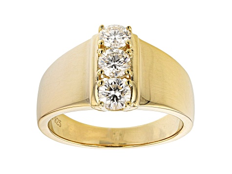 Moissanite 14k Yellow Gold Over Silver 3 Stone Ring .69ctw DEW