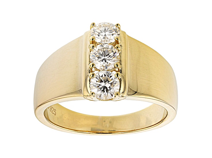 Moissanite 14K Yellow Gold Over Silver 3 Stone Ring .69ctw Dew