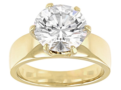 Moissanite 14k Yellow Gold Over Silver Solitaire Ring 4.20ct DEW
