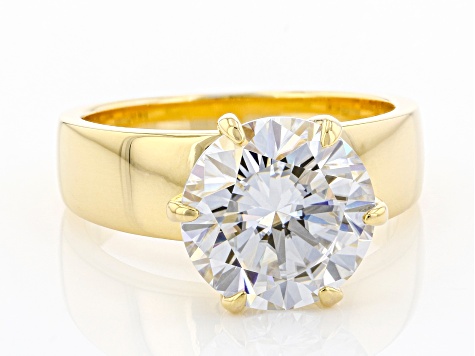 Moissanite 14k Yellow Gold Over Silver Solitaire Ring 4.20ct DEW