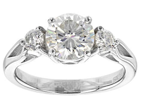 Moissanite Platineve Three Stone Ring 1.82ctw DEW