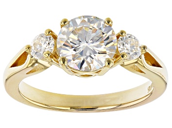 Picture of Moissanite 14k Yellow Gold Over Silver Three Stone Ring 1.82ctw DEW