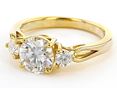 Moissanite 14k Yellow Gold Over Silver Three Stone Ring 1.82ctw DEW