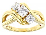 Moissanite 14k Yellow Gold Over Silver Three Stone Ring .96ctw DEW.