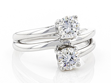Moissanite Platineve Two Stone Ring 1.20ctw DEW.