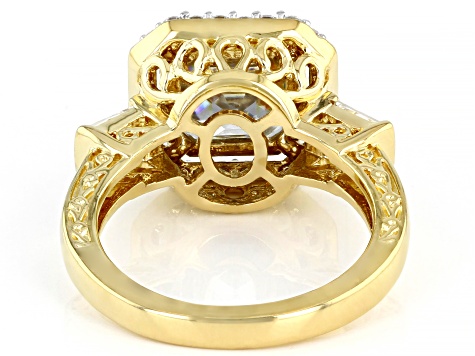 Moissanite 14k yellow gold over sterling silver engagement ring 5.29ctw DEW.