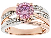 Pink and colorless moissanite 14k rose gold and  platineve over silver two tone ring 1.62ctw DEW