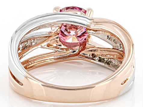 Pink and colorless moissanite 14k rose gold and  platineve over silver two tone ring 1.62ctw DEW