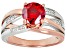 Red and colorless moissanite 14k rose gold and  platineve over silver two tone ring 1.62ctw DEW