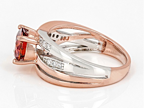 Red and colorless moissanite 14k rose gold and  platineve over silver two tone ring 1.62ctw DEW