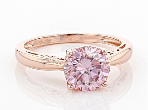 Pink moissanite 14k rose gold over silver solitaire ring 1.90ct DEW